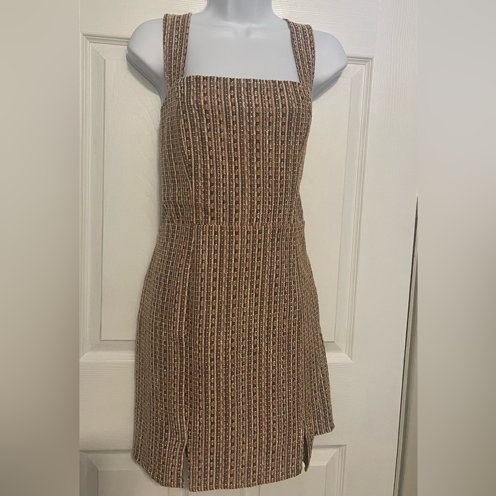 Francesca's | Tweed Ribbed Brown and Cream Dress